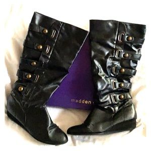 Madden Girl Black Knee High Flat Boots - Size 10